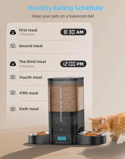 5L Automatic Cat Feeder for Two Cats, Cat Food Dispenser with Stainless Steel Bowl,Timed Cat Feeder Programmable 1-6 Meals Control, Dual Power Supply,Desiccant Bag,10S Meal Call