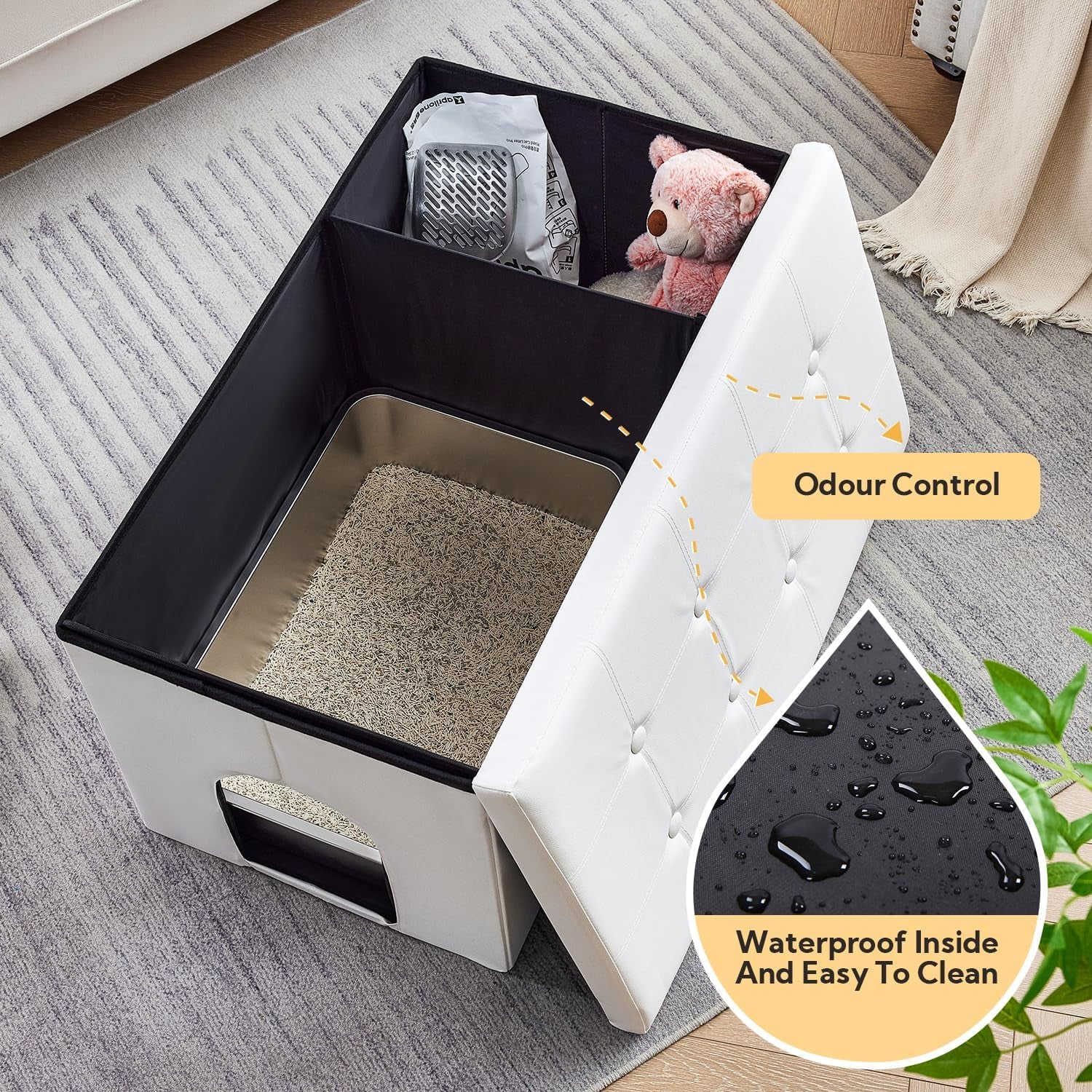 Cat Litter Box Enclosure Furniture Hidden, Cat Washroom Bench Storage Cabinet | Extra Large 36'' X 20'' X 20''| Dog Proof | Waterproof Inside/Easy Clean | Easy Assembly | Odor Control(White)