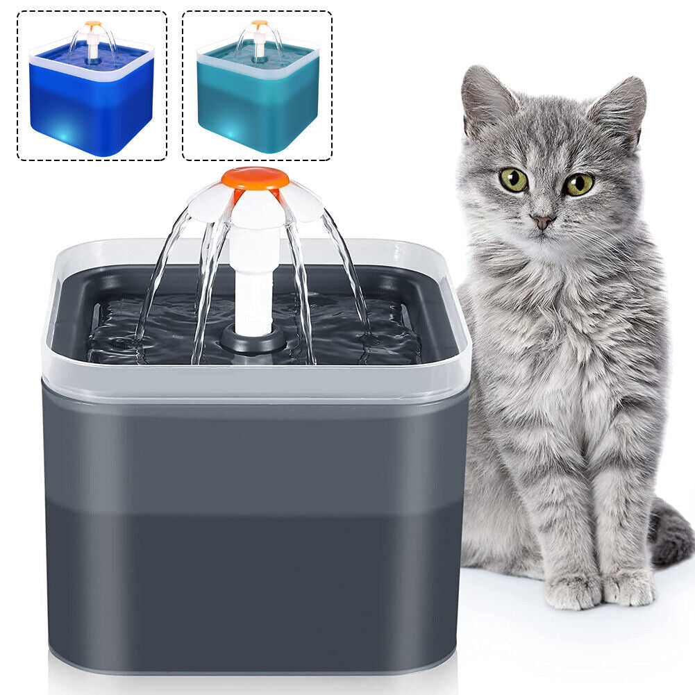 2L Pet Dog Cat Water Fountain Automatic LED Auto Dish Drinking Dispenser Bowl