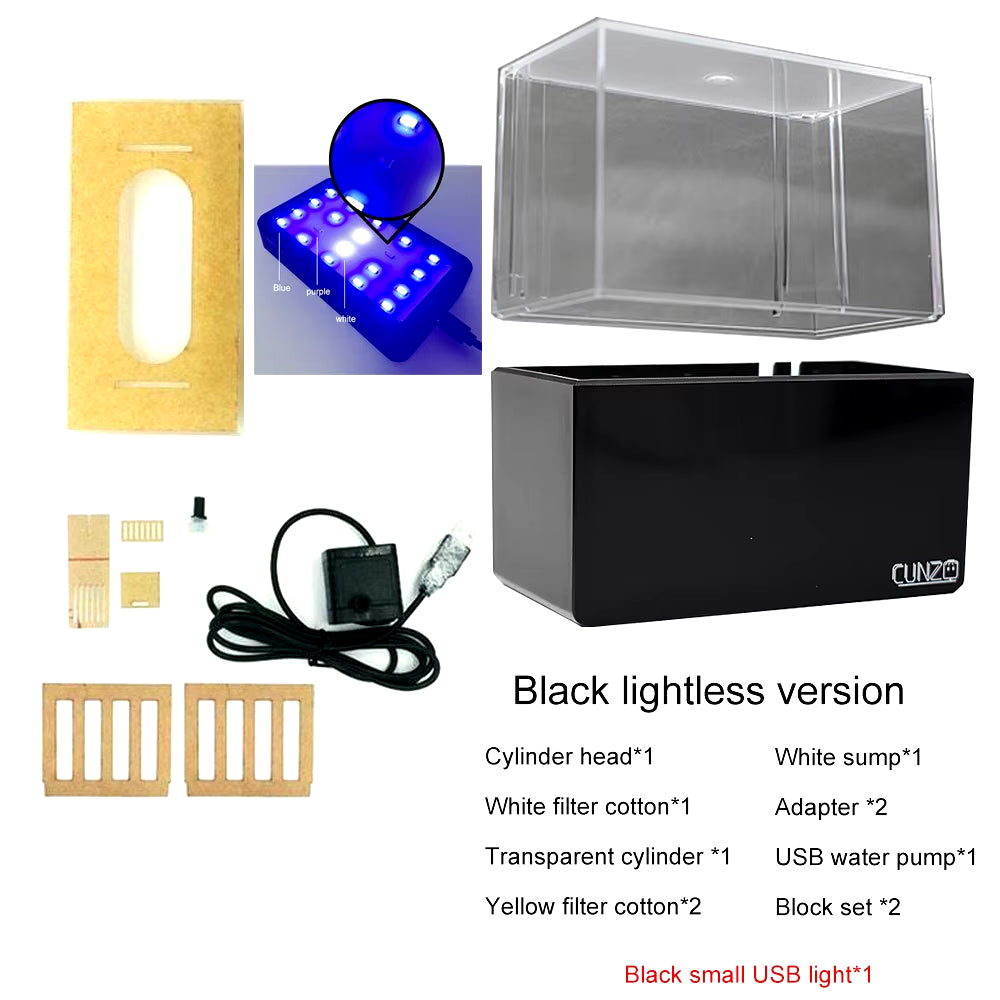 1.5L Mini Betta Fish Tank Aquarium Desktop Decorations Marine Aquaponic Fishes Bowl with Water Fliter USB Air Pump LED Light