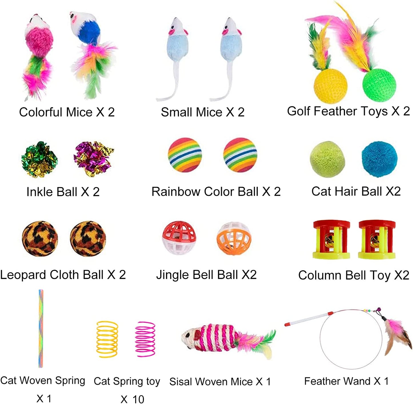 24Pcs Cat Toys Kitten Interactive Pet Toys Assortments, Foldable Rainbow S-Tunnel, Cat Feather Teaser, Wand Interactive Feather Toy, Fluffy Mouse, Crinkle Balls, Bell Play for Cat, Puppy, Kitty, Kitten