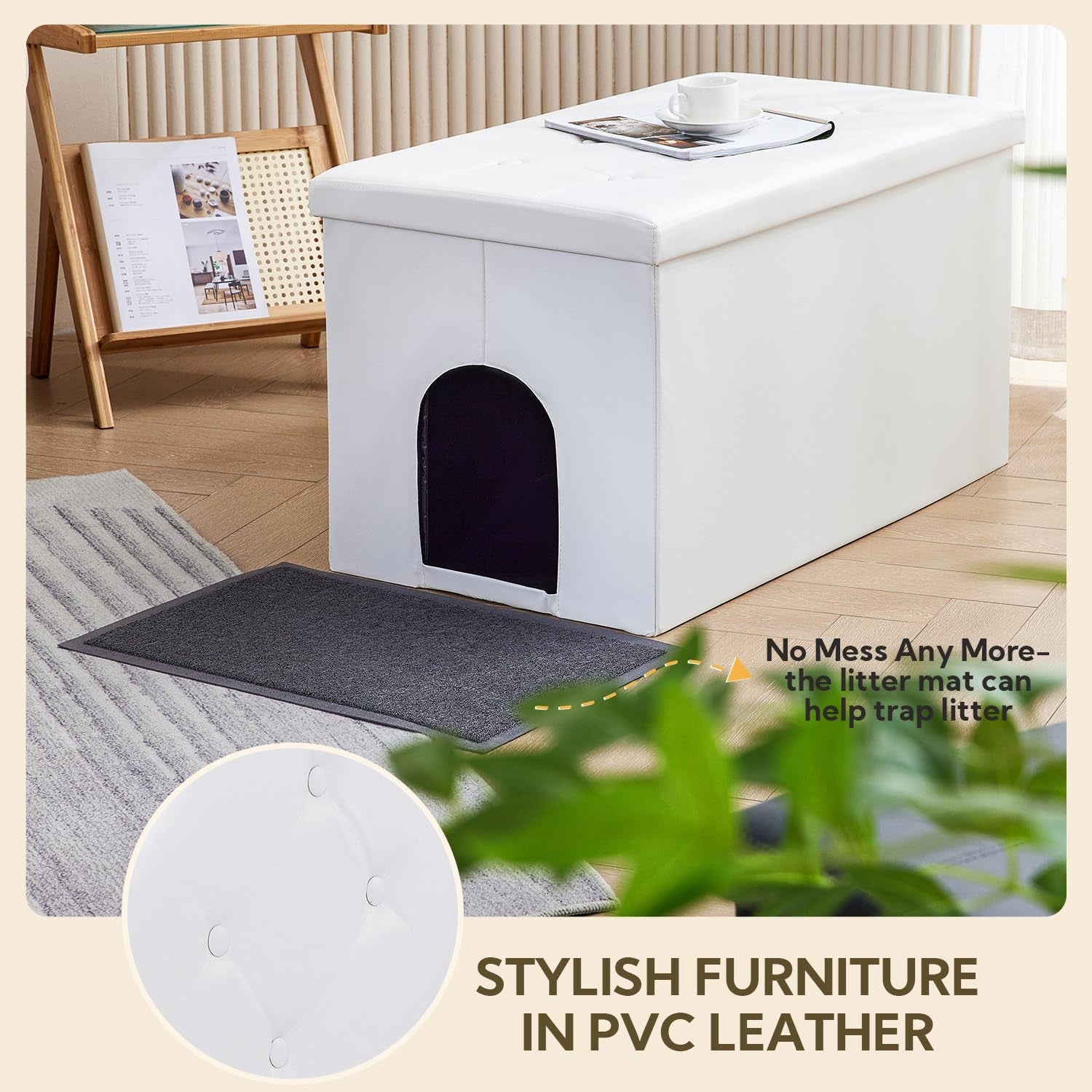 Cat Litter Box Enclosure Furniture Hidden, Cat Washroom Bench Storage Cabinet | Extra Large 36'' X 20'' X 20''| Dog Proof | Waterproof Inside/Easy Clean | Easy Assembly | Odor Control(White)